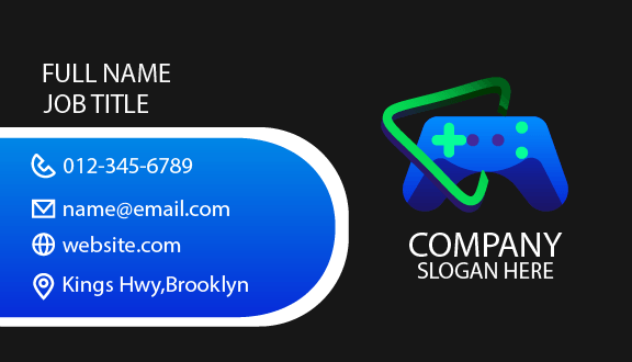 Blue Gamepad Black Business Card