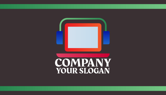 Cartão De Visita Azul Para Laptop Com Fone De Ouvido