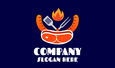Logo De Steak De Saucisse Orange Bbq