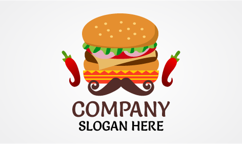 Humorvolles Schnurrbart-Burger-Logo