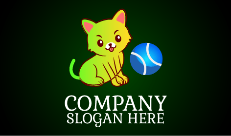 Logotipo De Gato Con Pelota De Rayas Blancas