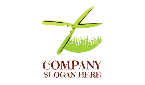 Logotipo de granja con tijeras para cortar césped