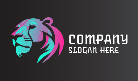 Logotipo azul com cabeça de leão