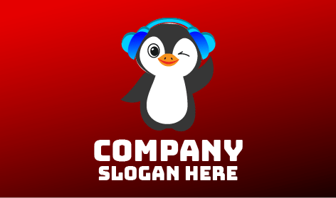 Logo Pinguino Con Cuffie Blu