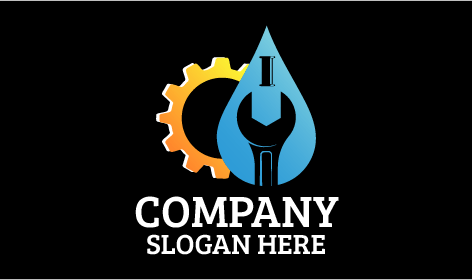 Logotipo De Plomería Con Forma De Gota De Agua Y Engranaje