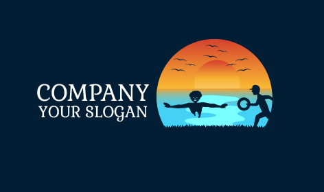 Kind Spielt Am Meer Schwimmendes Logo