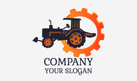 Logotipo De Tractor Con Engranajes Naranja
