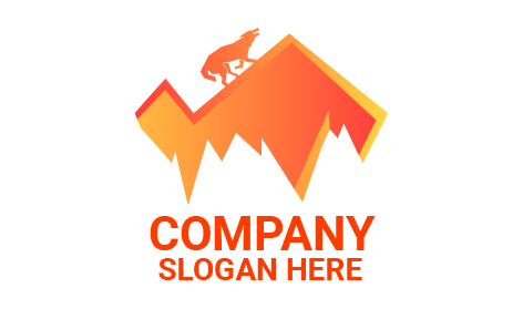 Logotipo De Lobo Salvaje En La Montaña Naranja